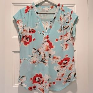 Fun2Fun Blue Floral V-Neck Blouse